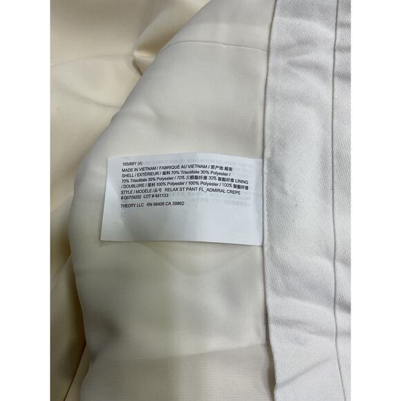 Theory Relaxed Cream Triacetate Straight Pant Size 4 - Picture 5 of 6